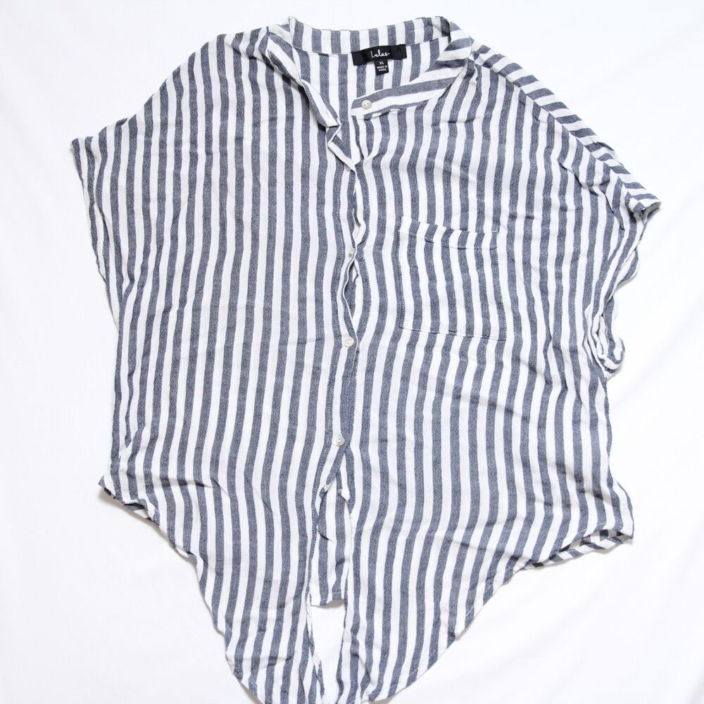 Lulus Newport Beach Women’s Striped Top Button Down Tie Front Size XL